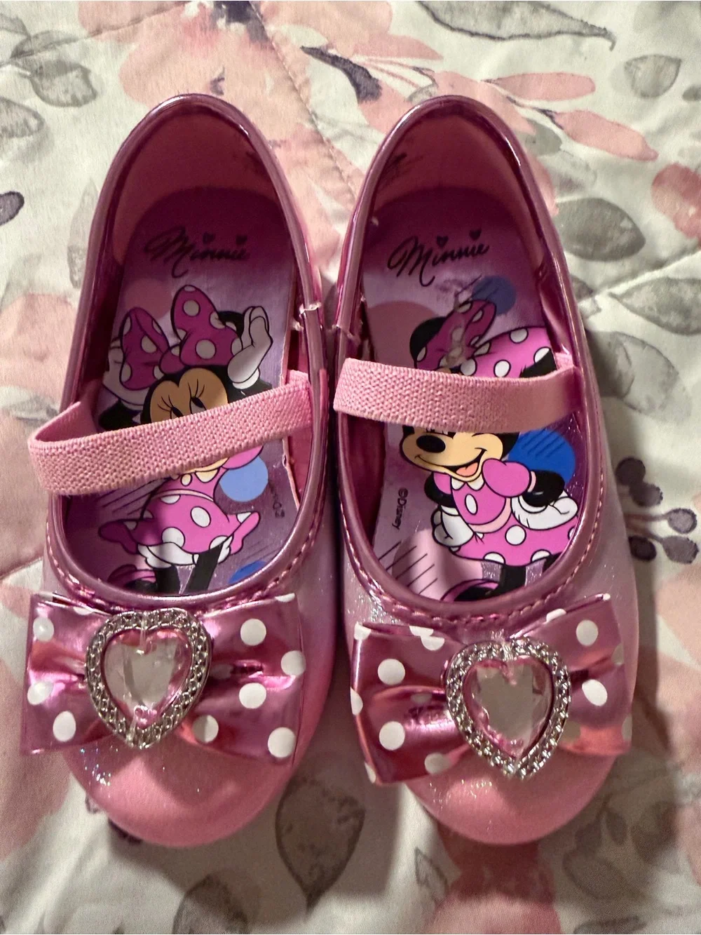 Disney Pink Minnie Bow Mary Jane Flats with Heart Gem